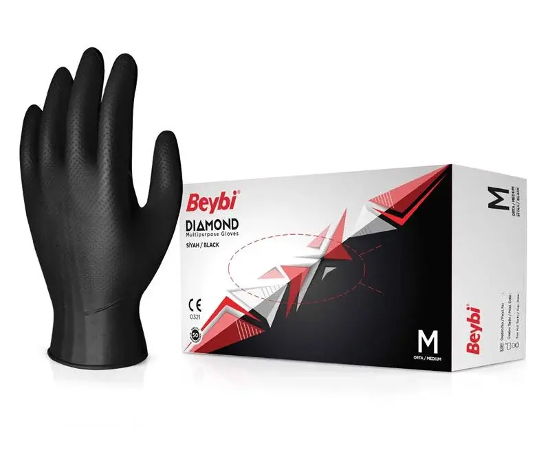 Beybi Diamond Siyah Nitril Eldiven - 100'lük Kutu XL