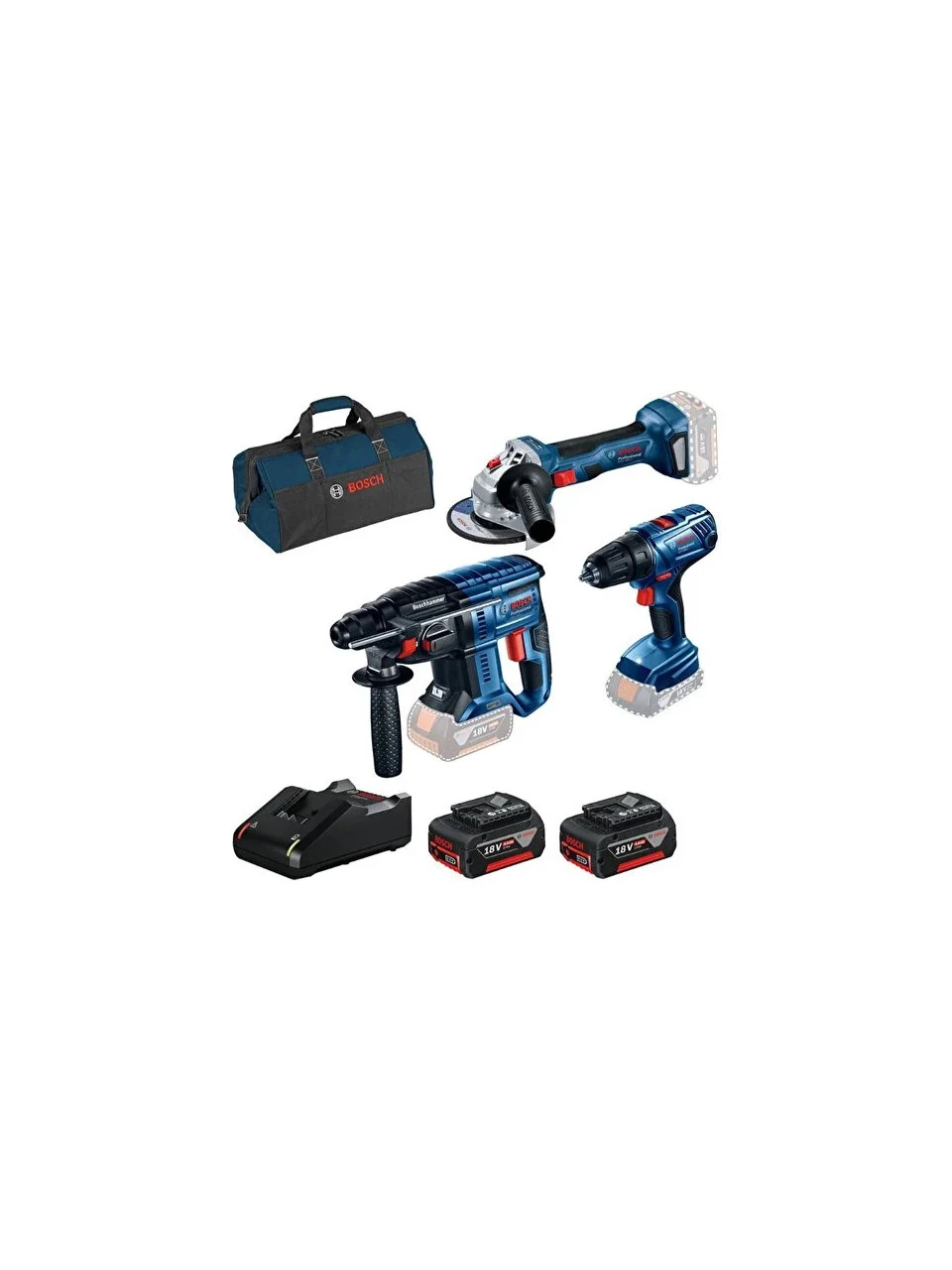 Bosch GBH+GSR+GWS+2X4A+GAL 18V-40+RAFBAG Profesyonel Set